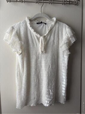 White Ruffled Short Sleeve Blouse